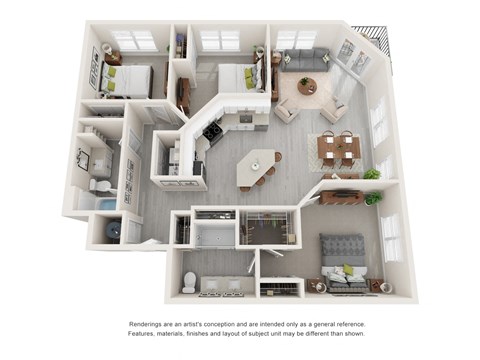 Floor plan for 3 beds, 2 baths, 1398 sqft
